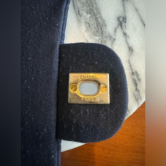 Authentic Chanel Jersey Double Chain Flap  Matelasse Navy - Picture 12 of 16